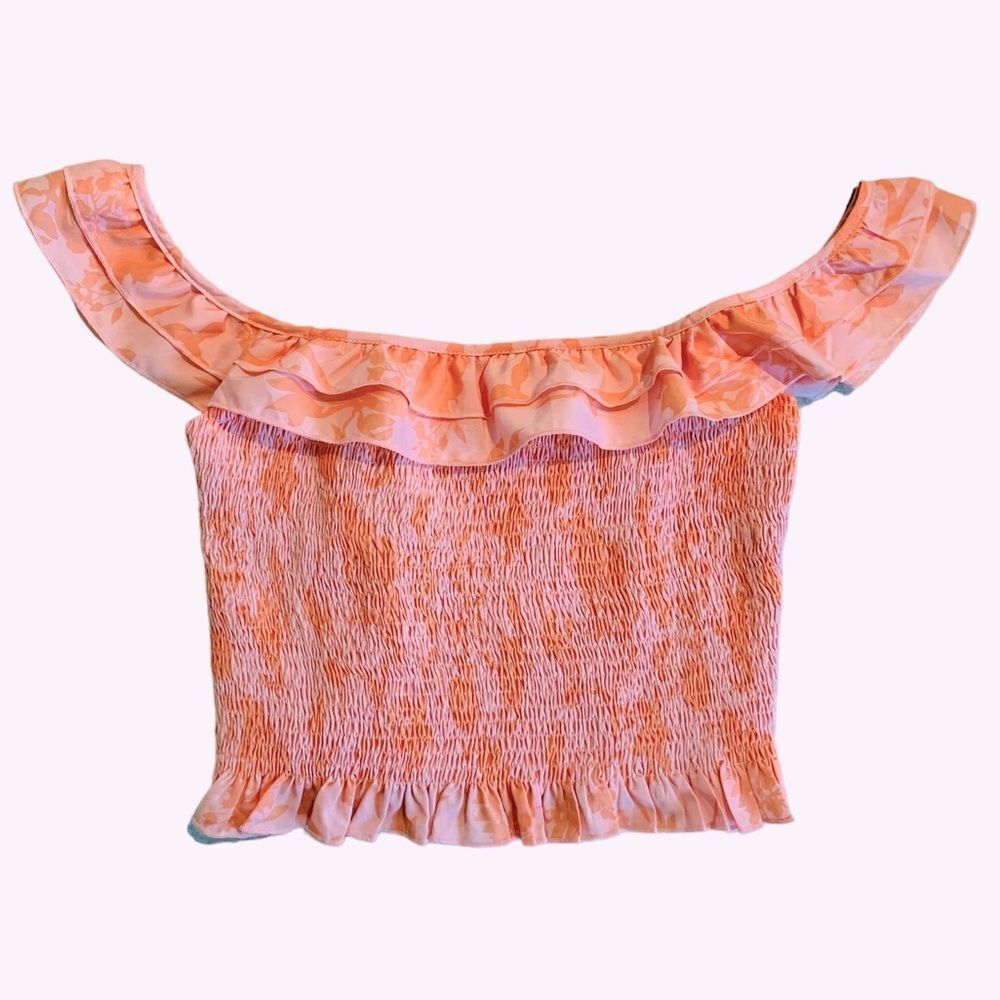 Pansee Women’s Ribbed Cropped Ruffle Trim Off The Shoulder Boho Top Size XL
